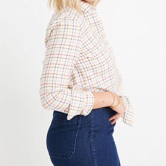 NWT Madewell Front Tie Shirt with Rainbow Plaid🌈 - Picture 2 of 4